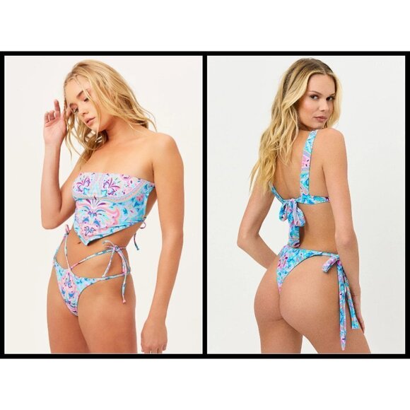 💕FRANKIE'S BIKINI💕 Halo Strapless Top + Willow Bottom ~ Scarf Print Medium - Picture 1 of 13